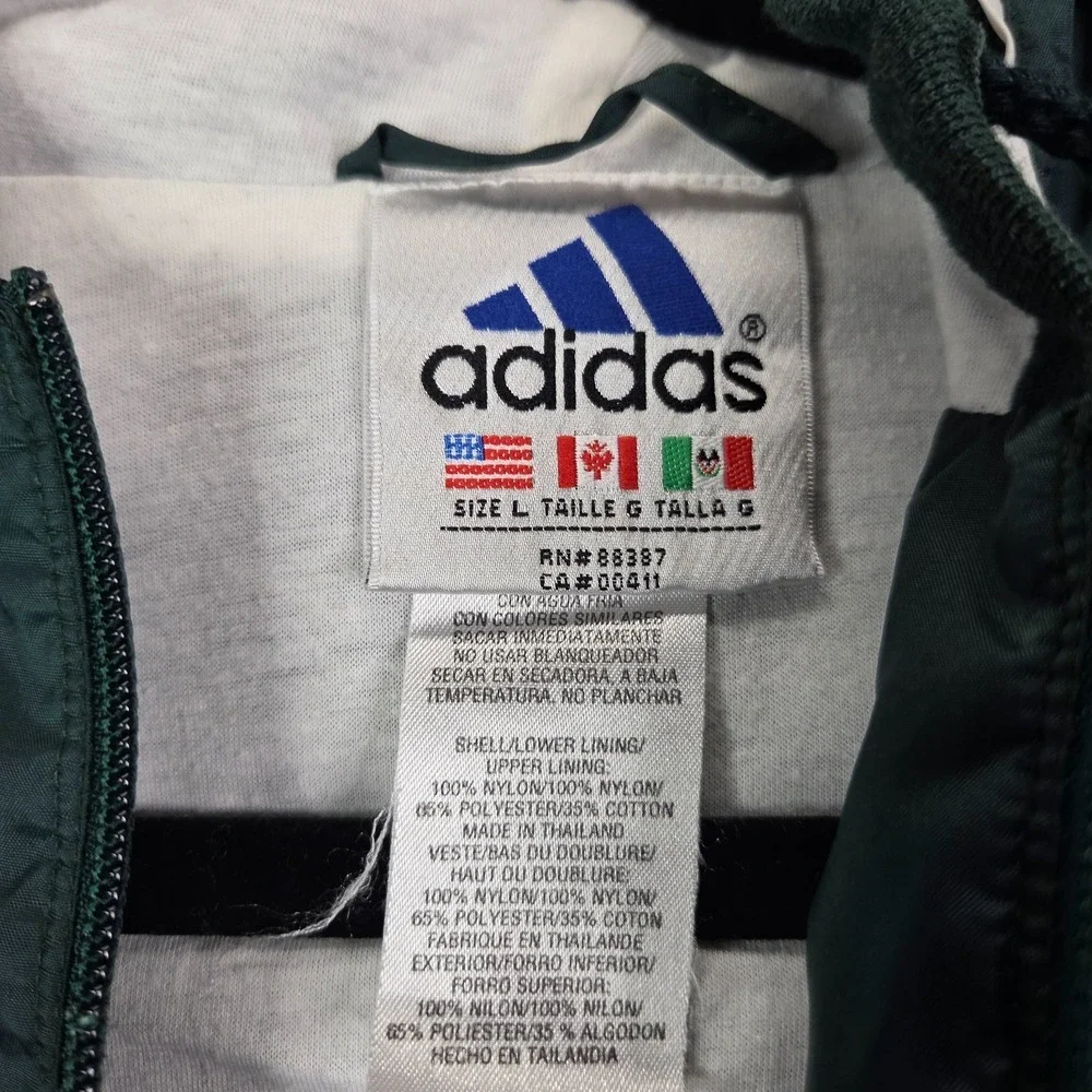 Vintage Adidas Windbreaker Jacket Mens Size Large Full Zip Green White 90s